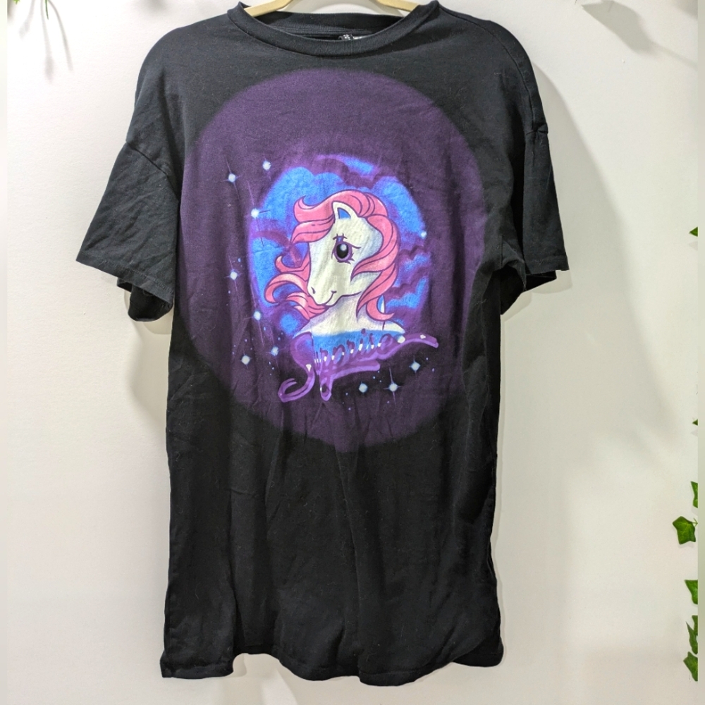 H&M Black Tee with Pink and Purple Graphic